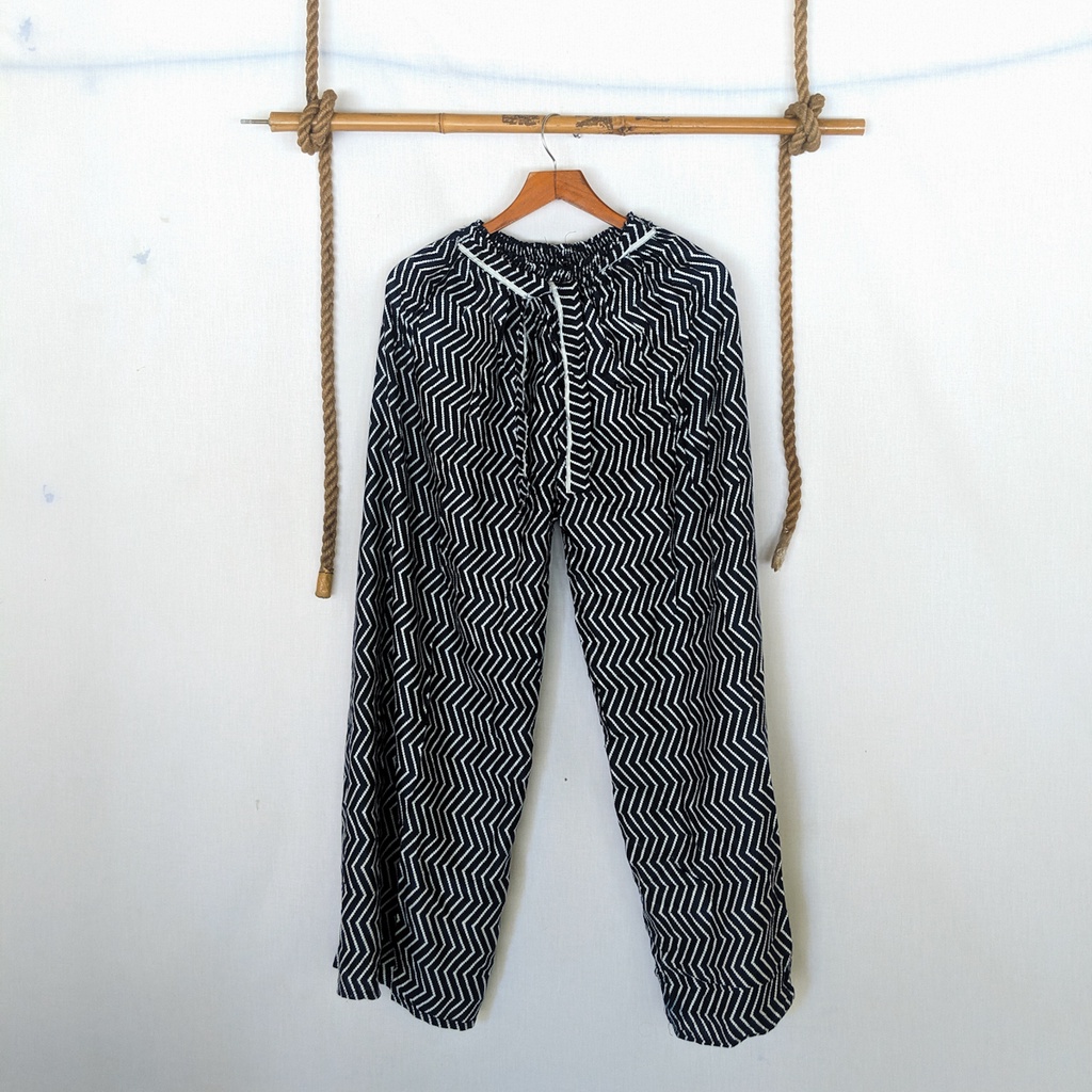 Celana Tidur Kulot Super Jumbo Bahan Rayon Big Size Wanita Premium Murah OOTD Celana Panjang Daily Cullote Tie Dye Shibori Kulot Panjang Wanita Pria XXL-Black Zigzag