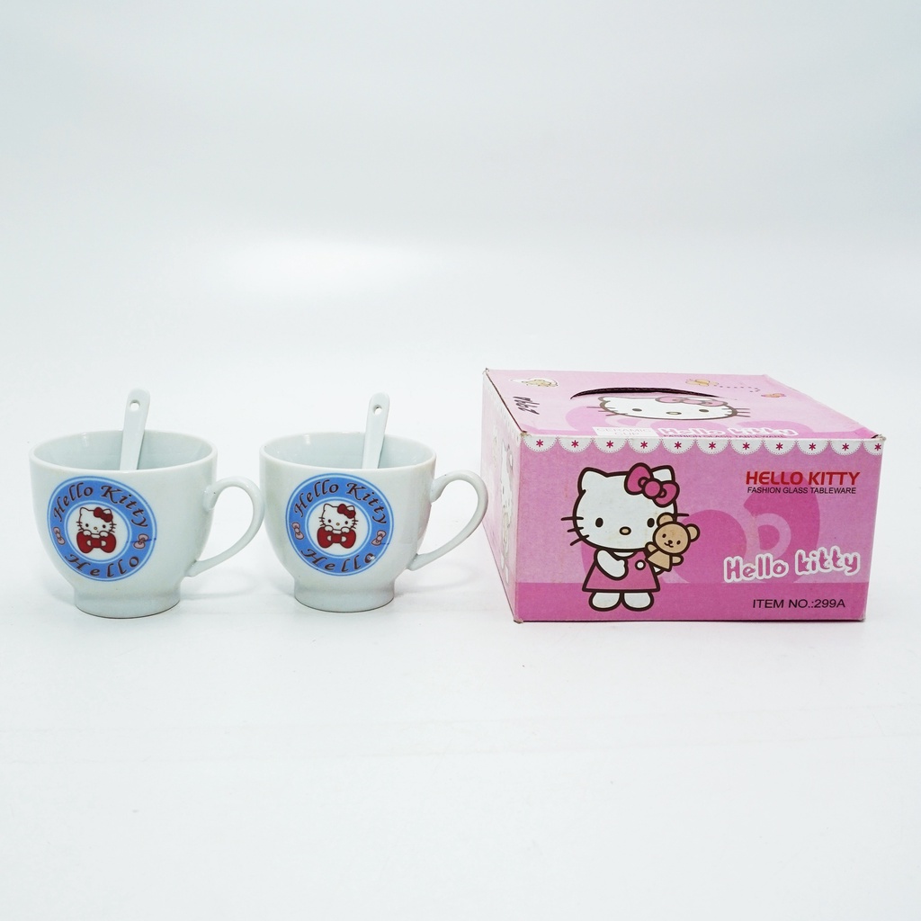 Set Gelas Keramik Kopi Hellokitty (2 Pcs) dengan Sendok GLASS