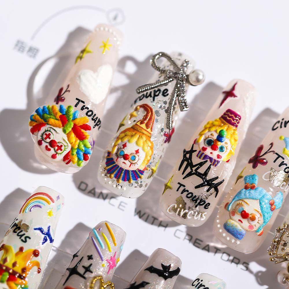 Mxbeauty Kartun Stiker Kuku Fashion Kitty Kucing Sirkus Badut Perekat Diri Nail Art Dekorasi