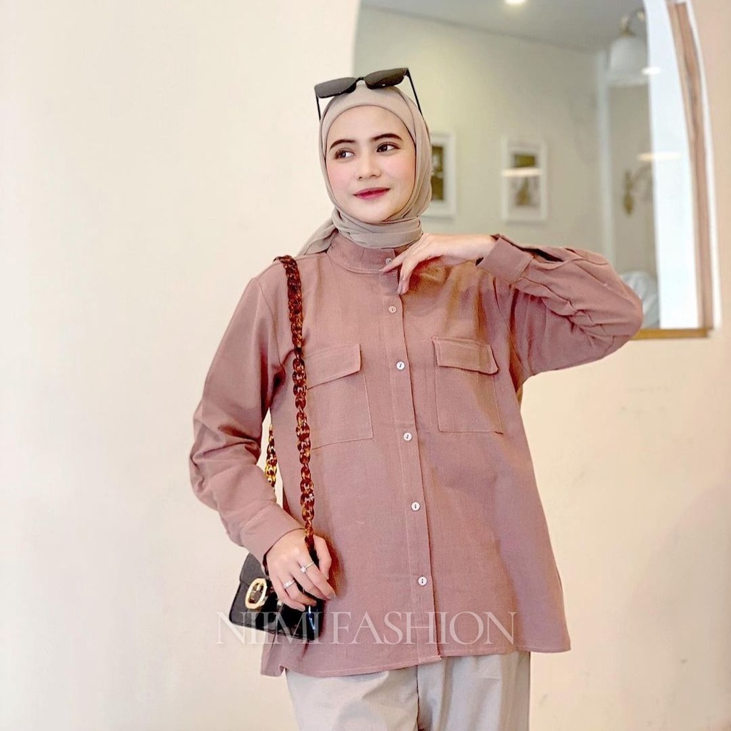 NIMI - Poppy Shirt Kemeja Basic Wanita Lengan Panjang Linen Rami