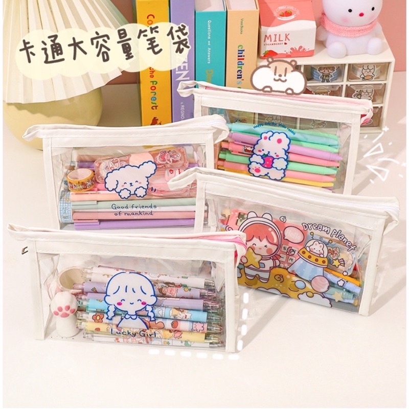 TEMPAT PENSIL TRANSPARANT KOREA ZIPPER MOTIF AESTHETIC KREATIF LUCU / FILE BAG POUCH PVC TRANSPARAN SERBA GUNA / KOTAK PENSIL MURAH / DOMPET TAS POUCH KOSMETIK