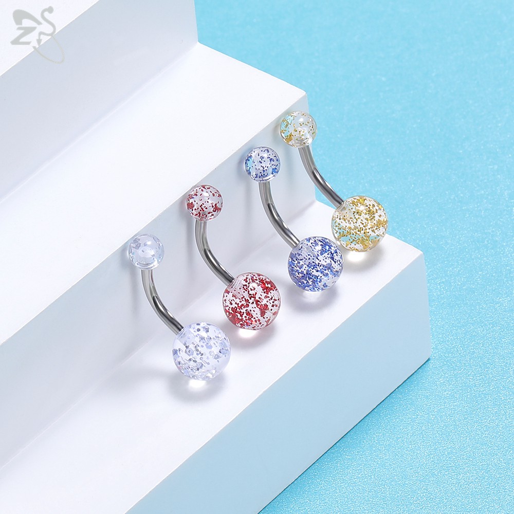 4pcs / Lot Cincin Tindik Perut Bahan Stainless Steel Akrilik 14g Aneka Warna