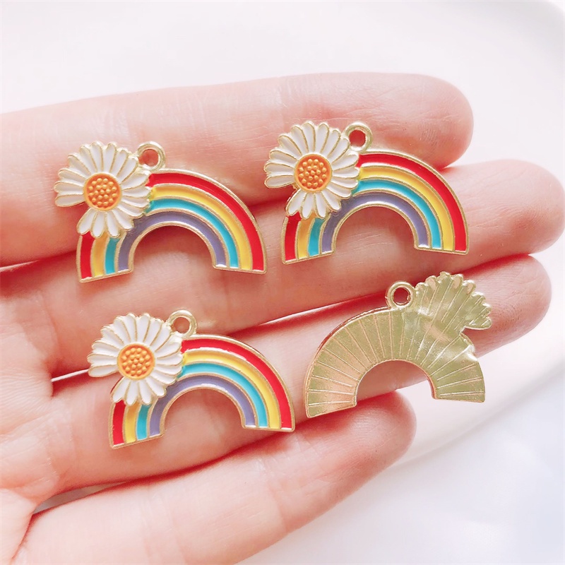 4pcs Liontin Bentuk Bunga Warna Pelangi Untuk Membuat Perhiasan