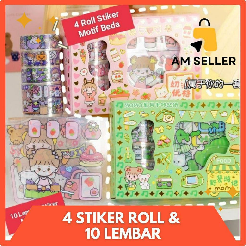 STIKER MOMO SET PACK /4 Roll + 10 Lembar Stiker Momo Set Box Motif Berbeda