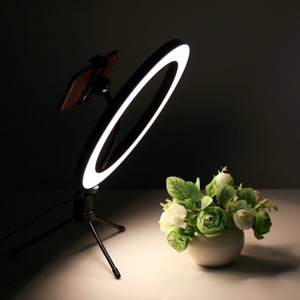 Lacyfans Lampu Halo Ring Light LED Selfie 120 LED 10 Inch with Smartphone Holder + Mini Tripod