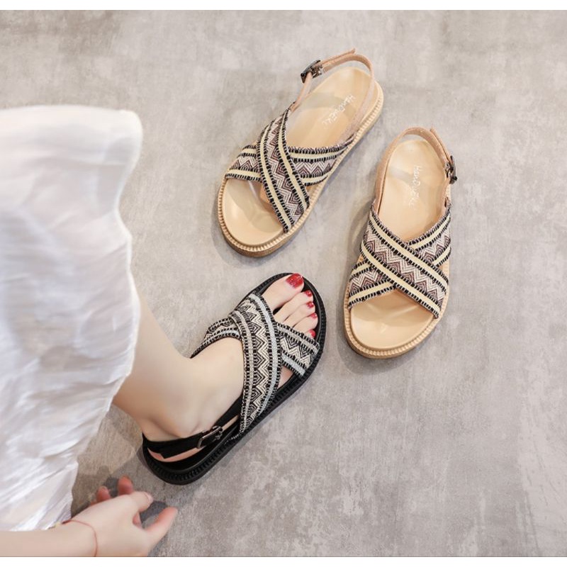 Sandal Wanita Wedges Import Kanvas Tribal Terbaru Kekinian Korean Style Sendal Cewek Jeje Kasual Sandal Wedges Wanita FLORIDA Import Balance 238-1 Bisa Cod