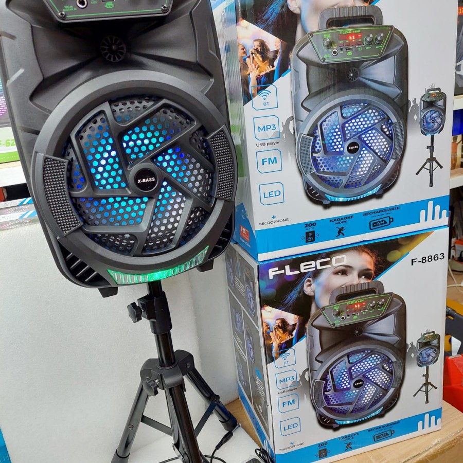 SPEAKER BLUETHOOT KARAOKE FLECO F 8863 FREE STAND X + MIC KARAOKE MANTAP