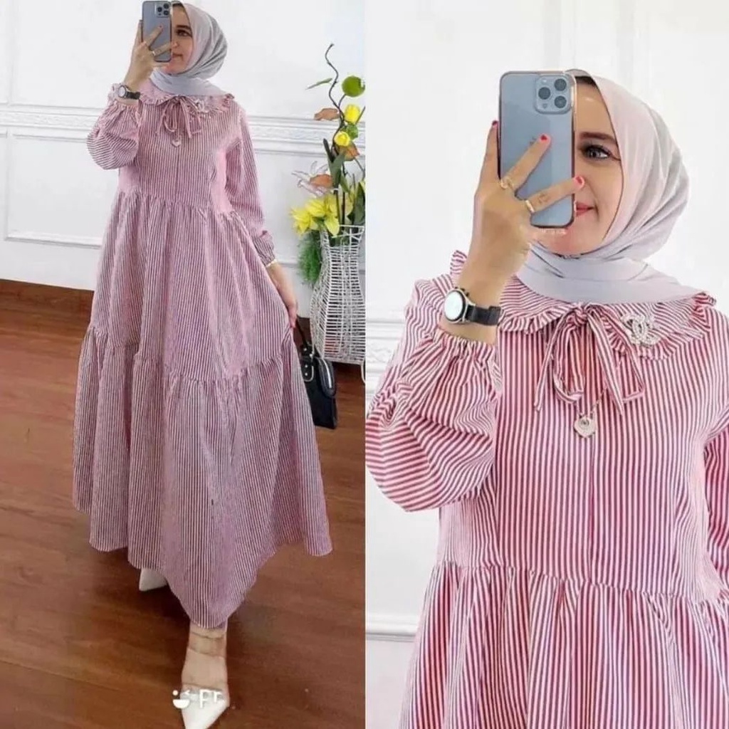 NIQABIS Gamis Wanita Tari Maxy 058 Motif Garis Garis Dress Panjang Cewek Gamis Perempuan Murah Dress Hijaber