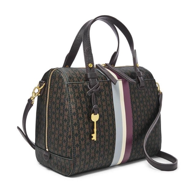 Tas fossil rachel satchel brown black garis tengah stripe multi