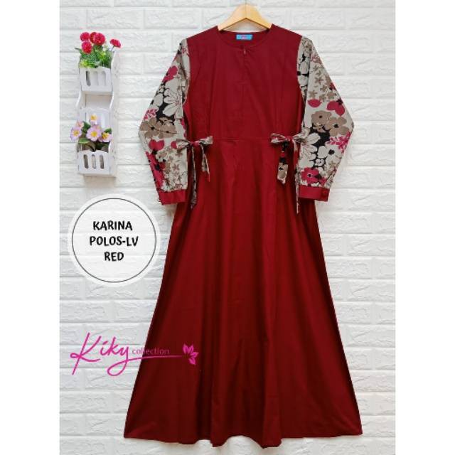 Gamis Katun Jepang Original Cantik Kombinasi polos Motif Fashion Muslim Wanita Karina Polos-LV Berry