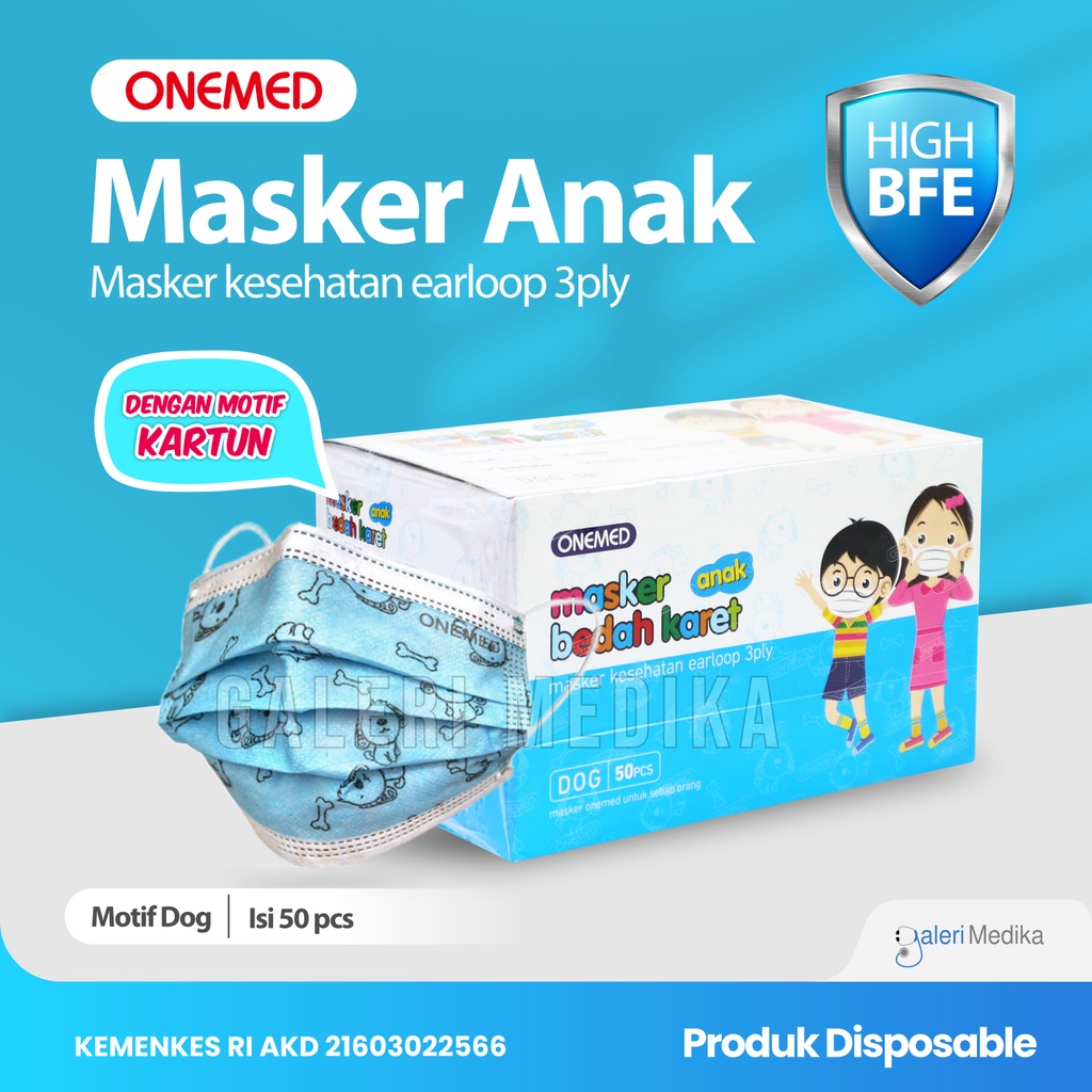 OneMed Masker Anak Earloop 3Ply Motif Kartun - Masker Bedah Karet / Surgical Mask Box Isi 50 Pcs