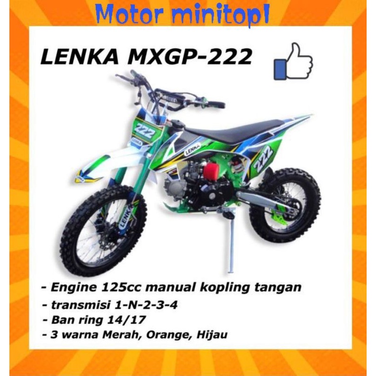 MOTOR MEDIUM TRAIL LENKA MXGP 222 MESIN 4 TAK 125 CC MANUAL KOPLING RING 14 - 17 - MAINAN MOTOR CROSS