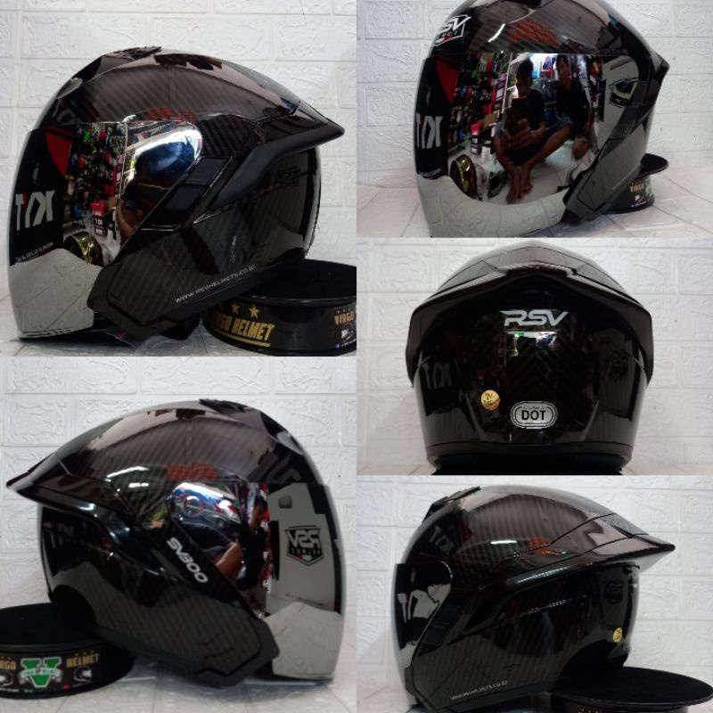 HELM RSV SV 300 CARBON BLACK PAKET GANTENG VISOR IRIDIUM SILVER INCLUDE VISOR ORIGINAL PLUS SPOILER 