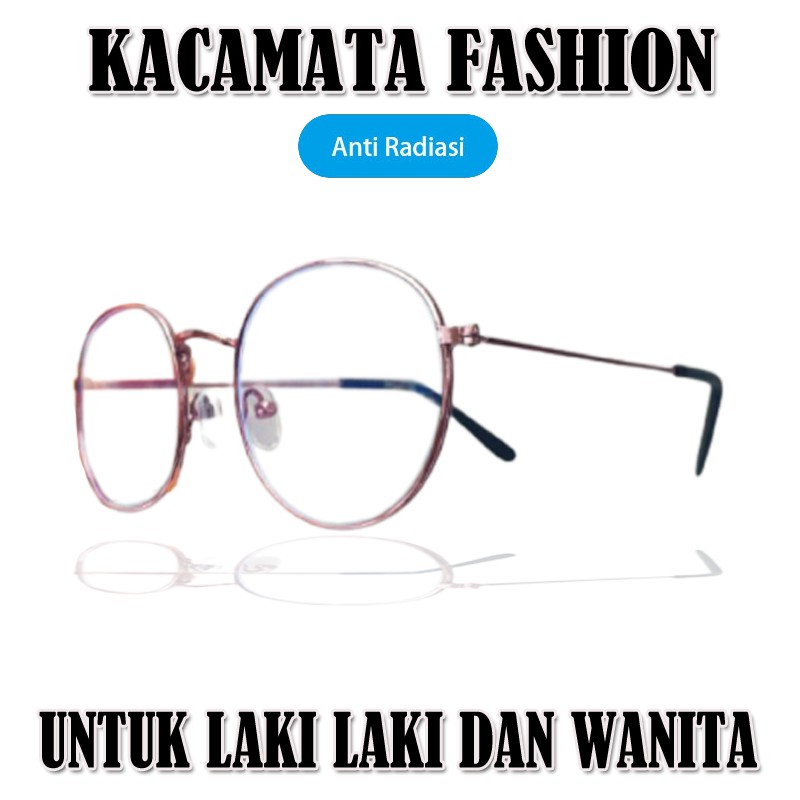 Kacamata Gaya Lens Normal Antirasiasi Blueray Pria Wanita Kacamata Desain Terbaru Frame Bulat Oval