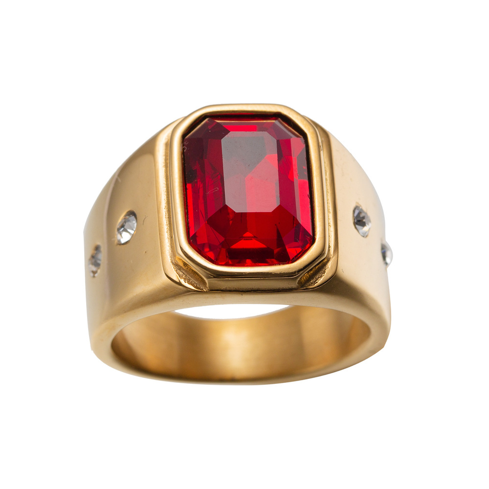 Cincin Kristal Berlian Ruby Emerald Kuning 18k Bahan Titanium Steel Untuk Pria