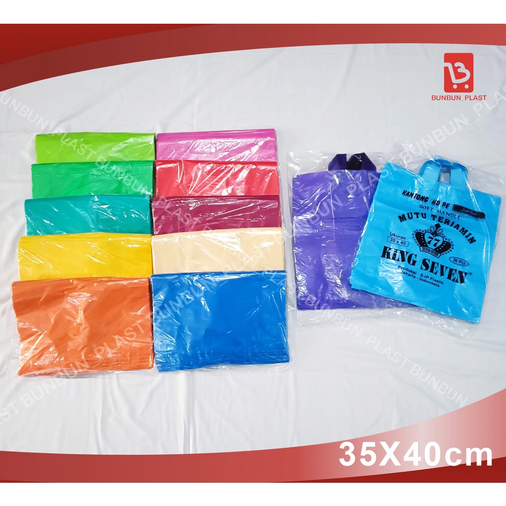 

Plastik Soft Handle Polos ukuran 35x40cm merk King Seven / Plastik Shopping Bag warna warni