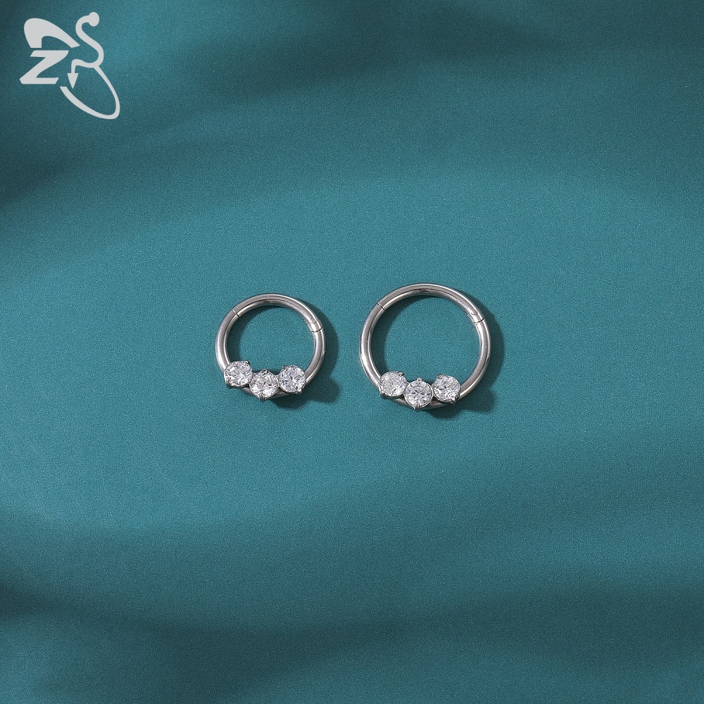 1pc Cincin Tindik Hidung Bahan Stainless Steel 16g 6 / 8 / 10mm Hias Cubic Zircon