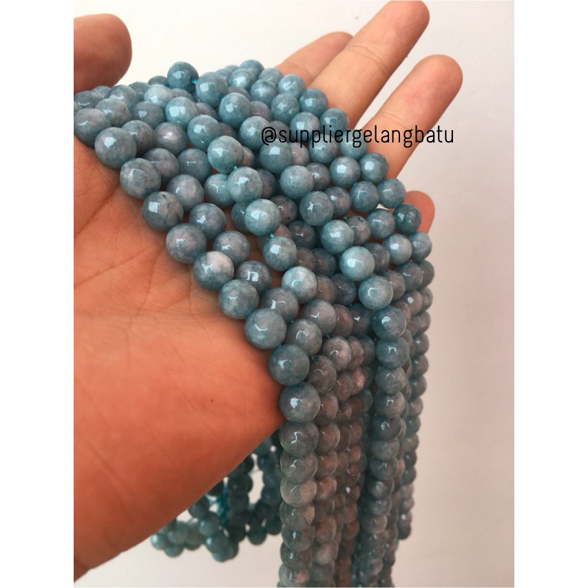 bahan batu CUTTING 8mm moss agate biru kilap grade A aksesoris korea blue sea supplier bahan craft