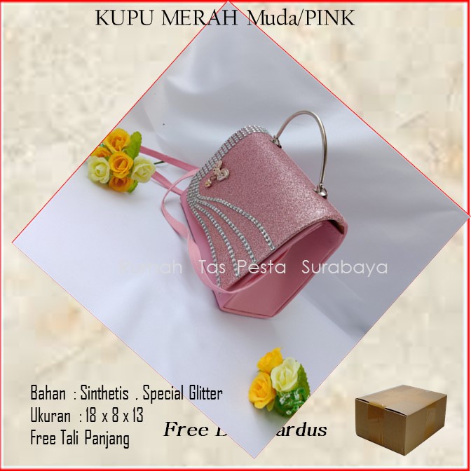 Tas Cewek,Tas Clutch,Tas Seserahan,KUPU MERAH Muda_PINK