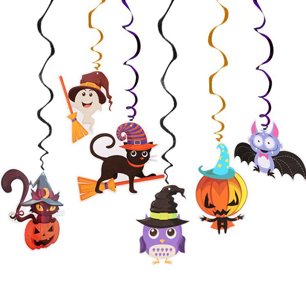 [Elegan] Ceiling Hanging Swirl Warna-Warni DIY Pumpkin Ghost Event Festival Ornamen Dekorasi Halloween