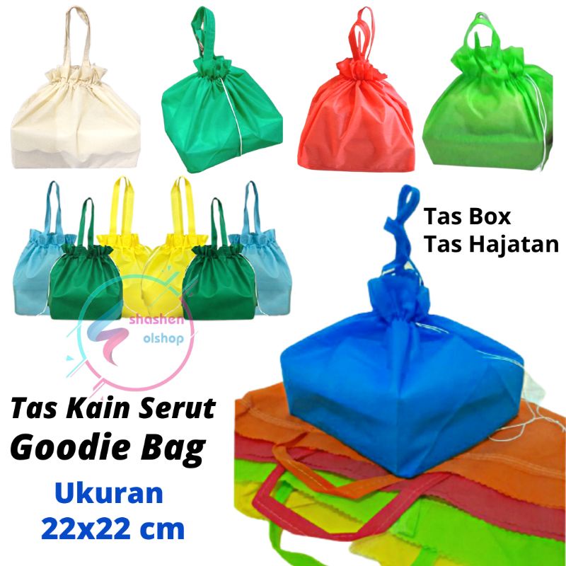 

Tas Kain Serut Polos Goodie Bag Ukuran 22x22 cm Isi 1 Lusin