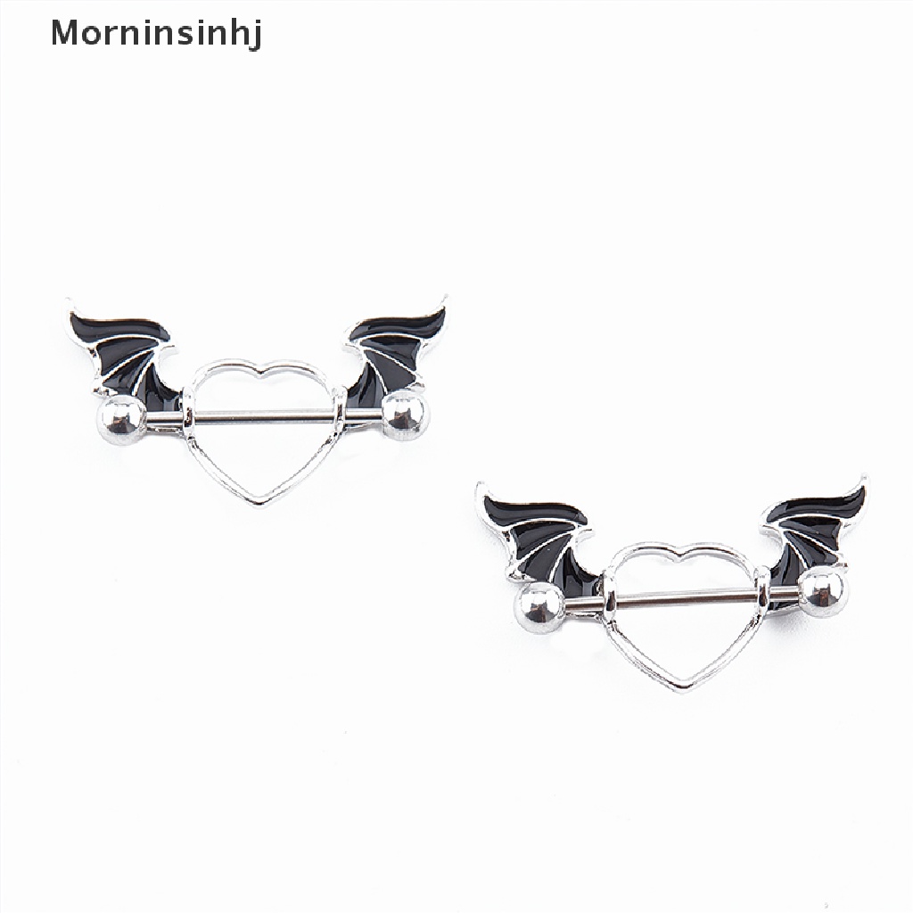 Mornin 2Pcs Stainless Steel Heart Nipple Piercing Tindik Puting Lidah Nipple Ring id