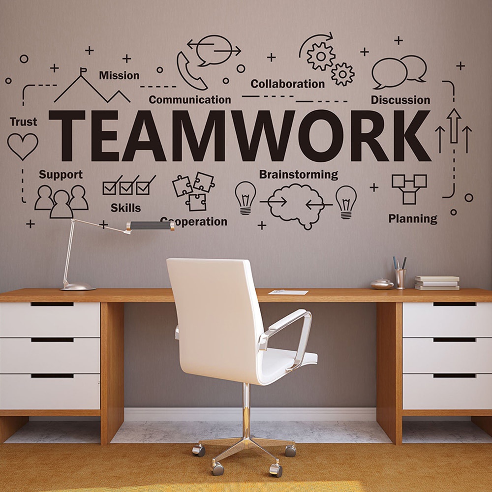 Homes - Stiker Cutting Dinding Kaca Large Teamwork Office Wall Decal Inspirational Quote Teamwork