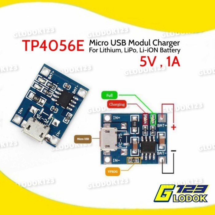 Modul TP4056E Micro USB Charger 18650 Baterai Lithium 5V 1A