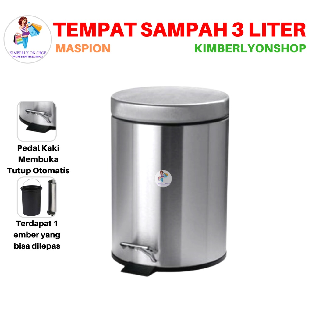 Tempat Sampah Dust Bin Injak Stainless Steel 3 Liter Maspion