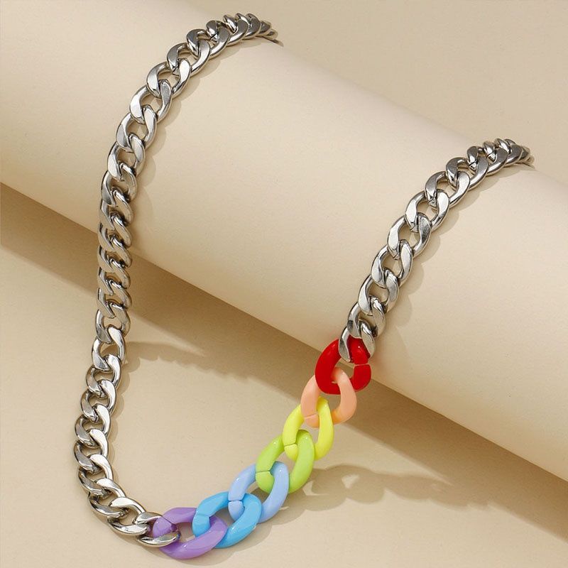 Kalung Rantai Alumunium Kombinasi Colorful Acrilic Dop Chain Warna Warni Hip Hop Playful Pop Colour Necklace Gaya Punk