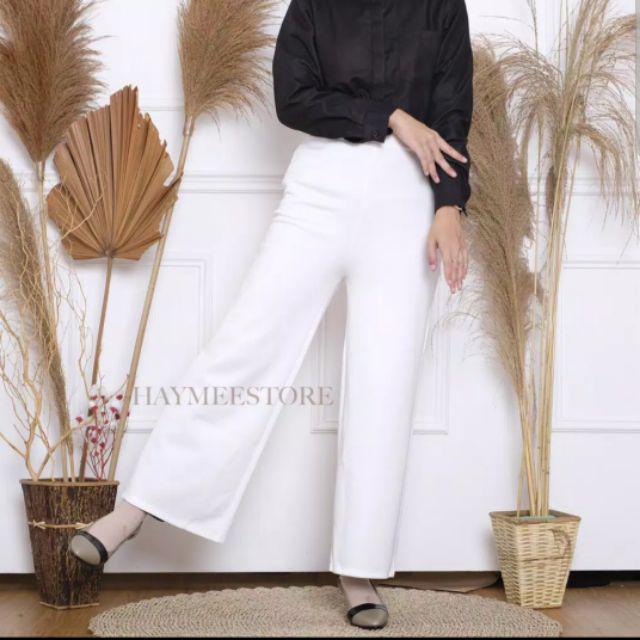 Kulot Panjang Polos Bahan Scuba Premium / Standar BB 45-65kg / Jumbo BB 65kg-95kg-Putih