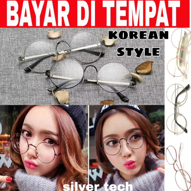 Kaca Mata Bulat Korea untuk Wanita dan Pria, Eyeglass Optic Frame Eyewear Vintage Spectacles Glasses