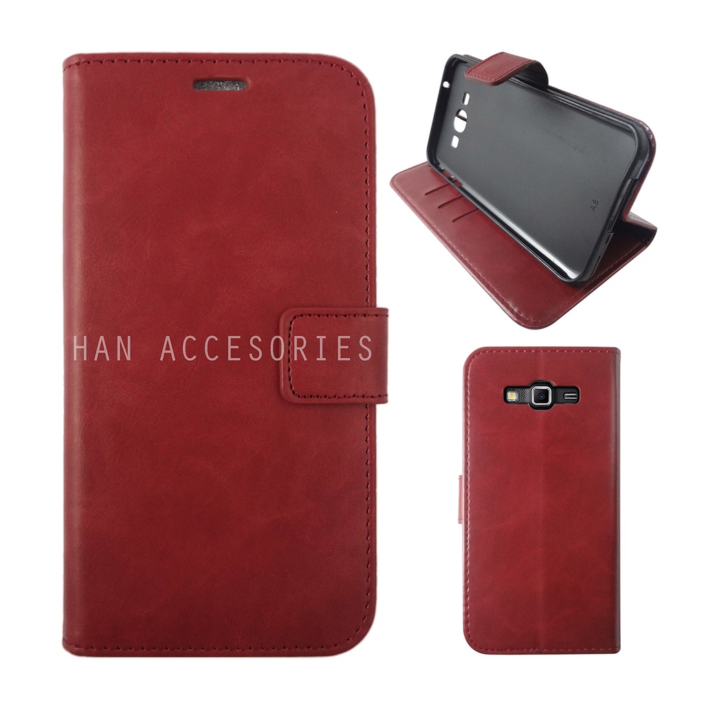 (PAKET HEMAT) Fashion Selular Flip Leather Case Samsung Galaxy J2 PRIME/GRAND PRIME Flip Cover Wallet Case Flip Case + Nero Temperred Glass