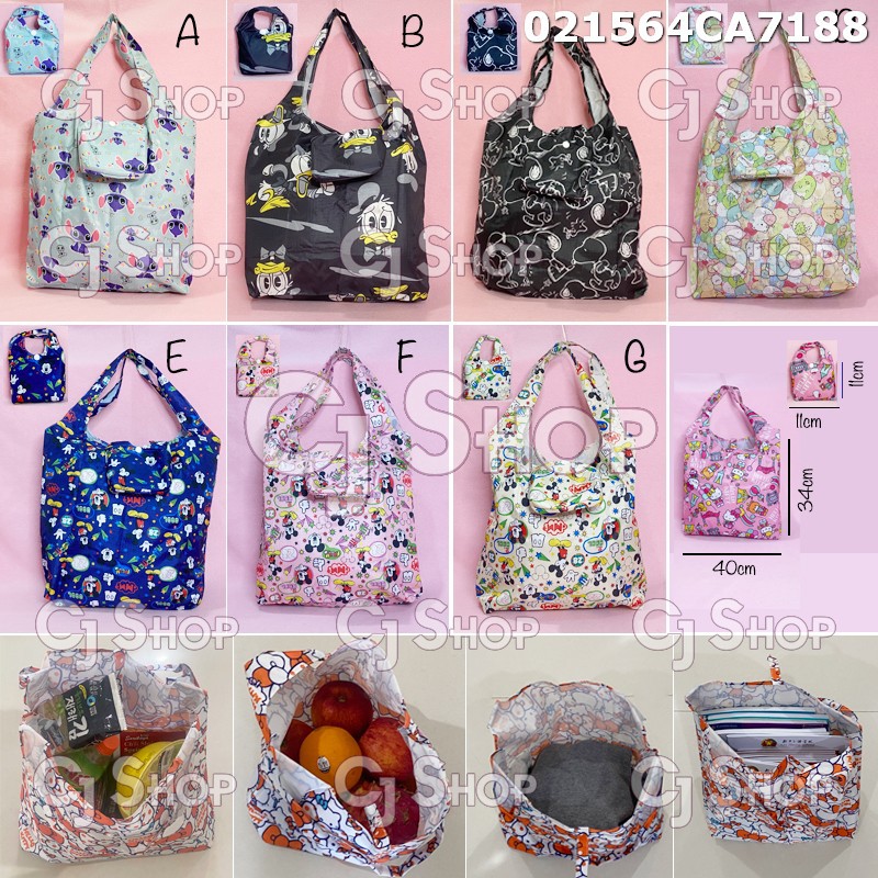 Stitch Donald Snoopy Sumiko Mickey Tas Belanja Lipat / Foldable shopping bag 021564
