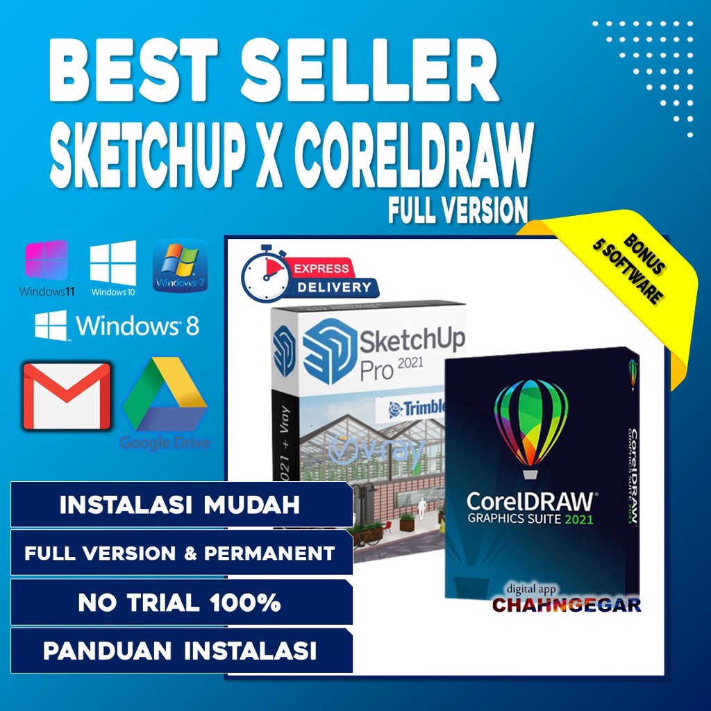 Paket Software Design CorelDraw 2021 &amp; SketchUp Pro 2021 Full Version / Corel Draw Original / Vray Sketchup