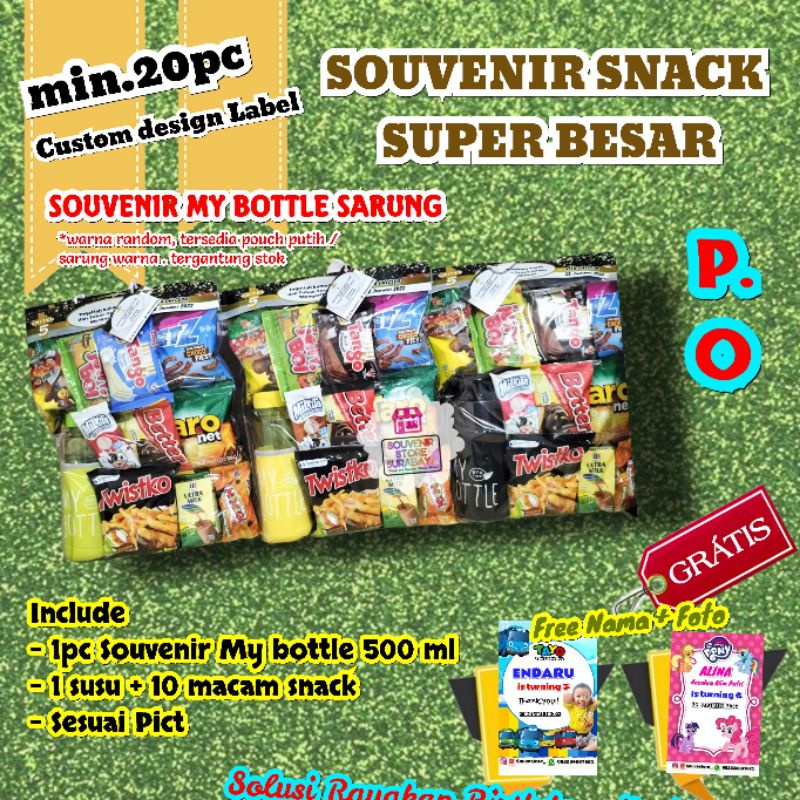 Paket Snack dan Souvenir X Large  || Souvenir My Bottle || Snack dan souvenir ultah || Paket snack ultah murah || snack label || Bingkisan Ulang Tahun