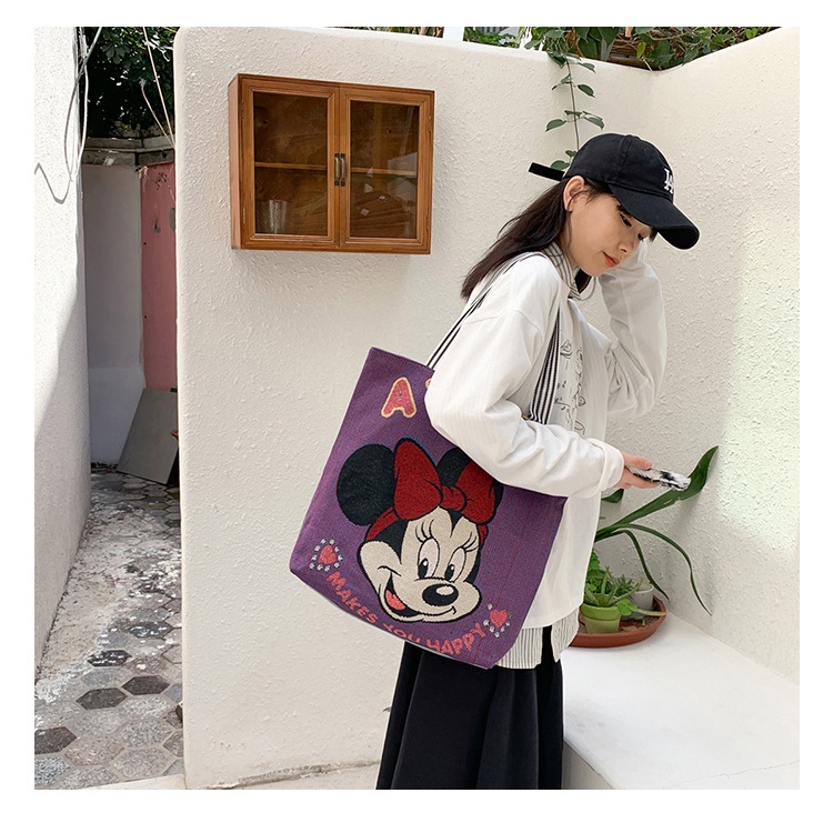 BAO001 Disney Totebag Canvas Kanvas Wanita Lucu Mickey Minnie Mouse Donald Totebag Kanvas Tas Karakter Tas Bahu student shopping bag shoulder bag embroidered bag