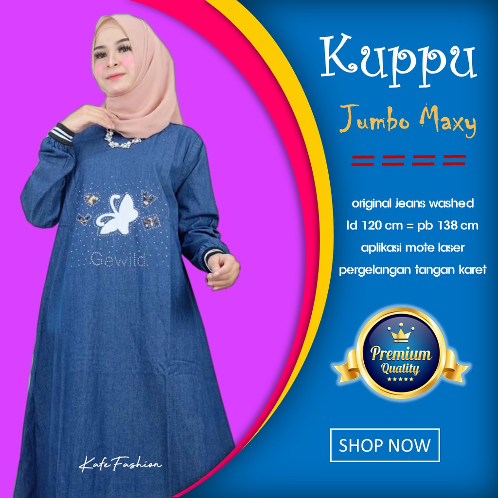 Gamis Denim Biru Wanita Muslimah Maxy Dress  Nyaman lembut