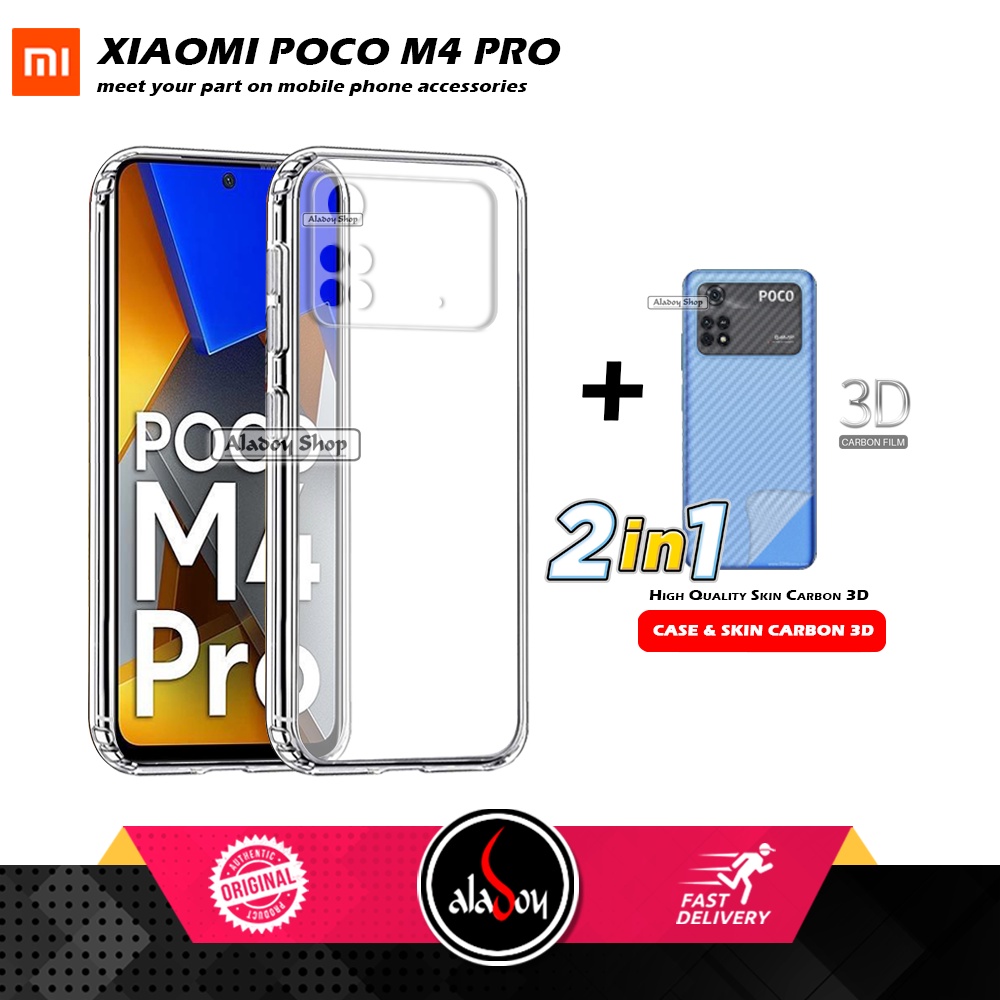 Casing Xiaomi Poco M4 Pro 2022 New Case Ultrathin Premium  Softcase Clear HD + Skin Carbon 3D Film