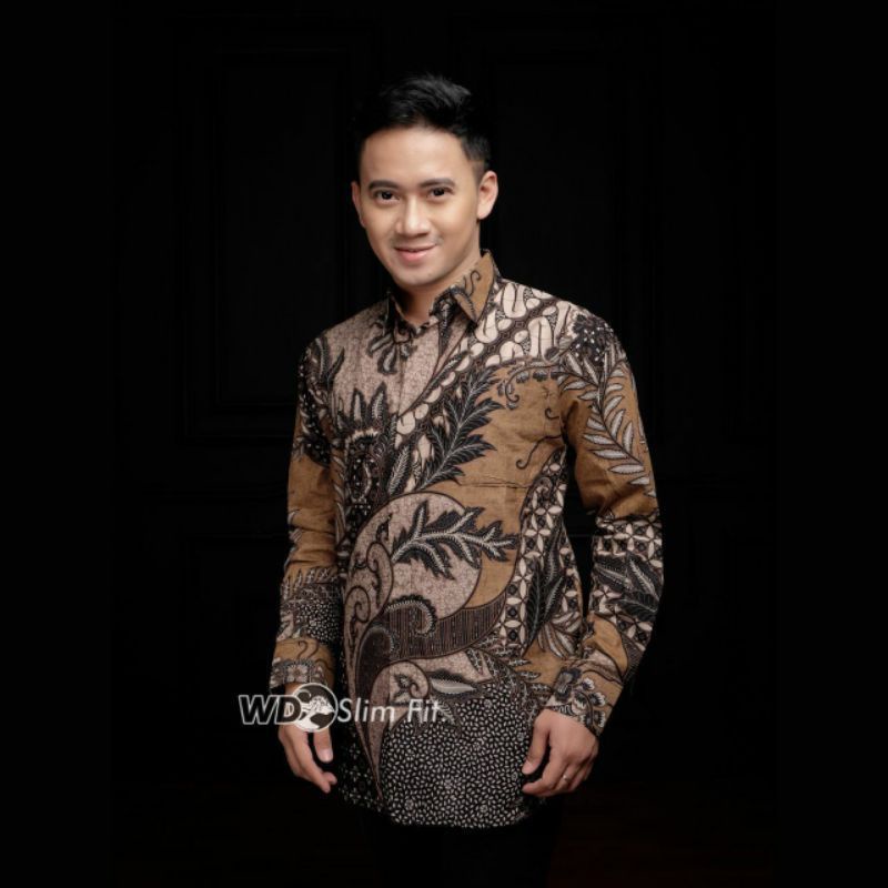 Kemeja Batik Pria Lengan Panjang Baju Batik Pria Motif Kate Coklat
