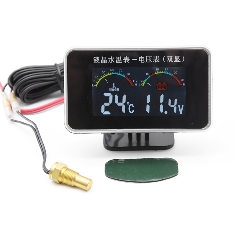 2in1 LCD Digital Pengukur Temperatur Air + Voltmeter Tekanan  Air untuk Mobil 12-24V Water Temp Temperature M10