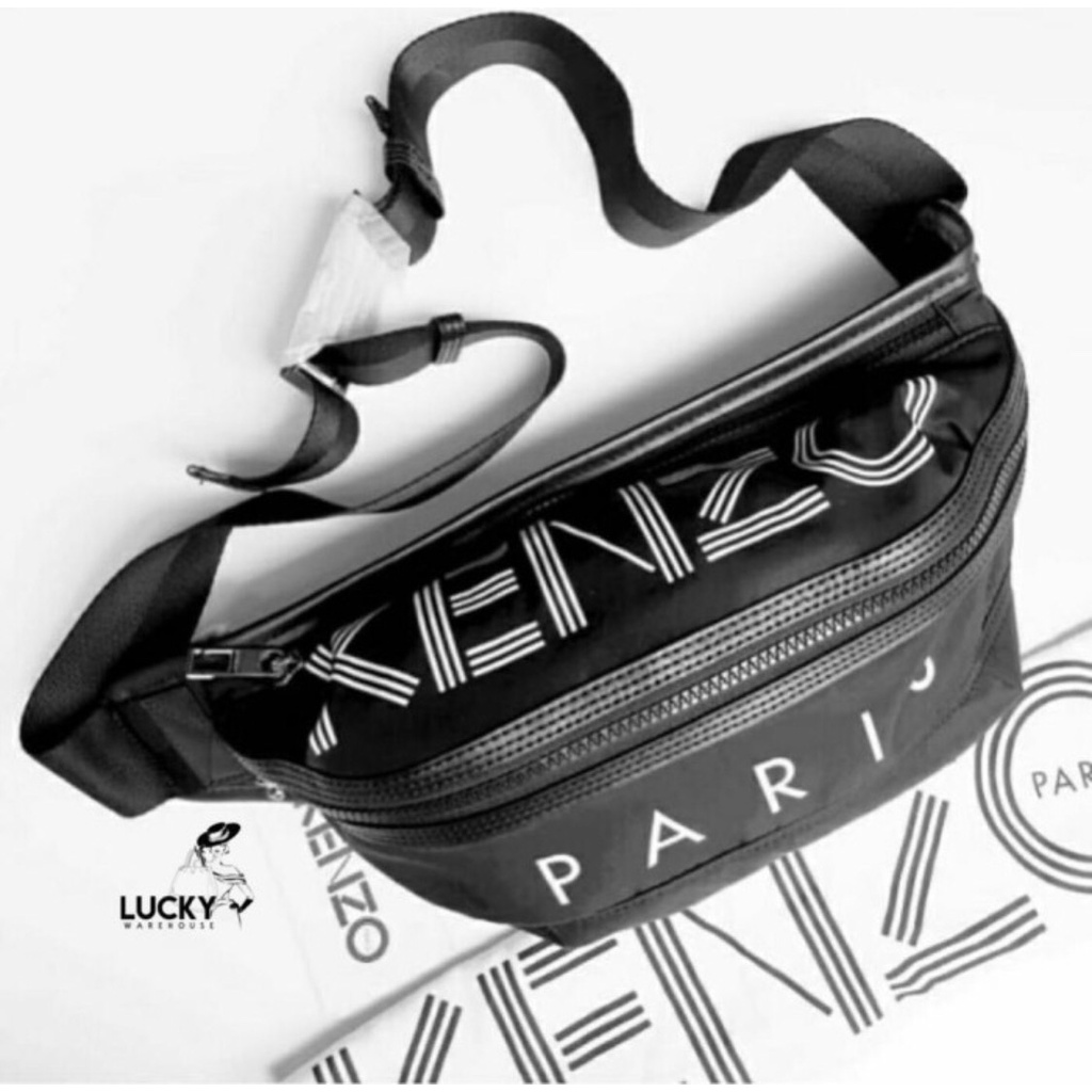 Kenzo Logo Bumbag Black Logo White - ORIGINAL 100%