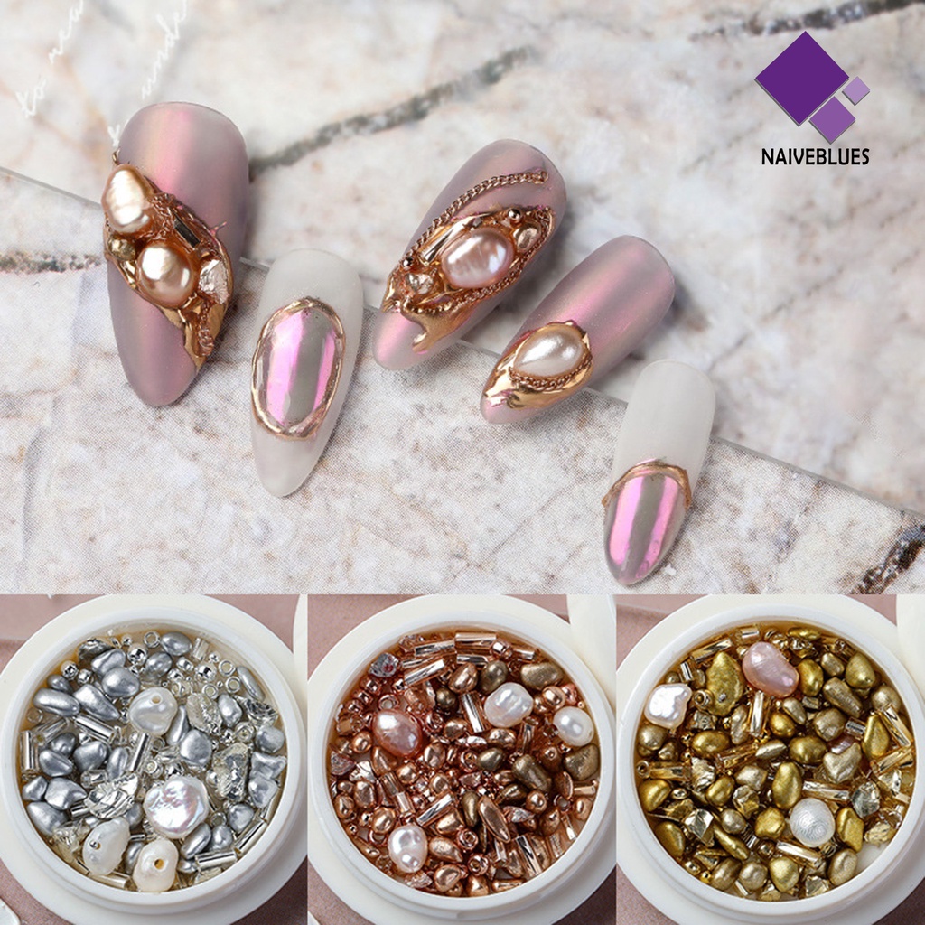 Naiveblue 1 Kotak Mutiara / Kerang / Batu Untuk Aksesoris Nail Art DIY