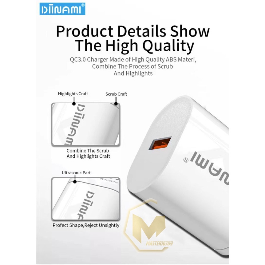 DIINAMI Adaptor Charger DM-Q1 Batok Charger Single Port Quick Charger 18W Qualcomm QC3.0 3A Output - Garansi Original Resmi 1 Tahun MA3389