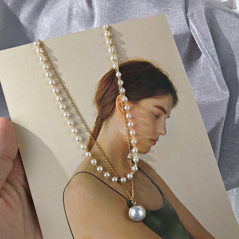 Kalung Choker Clavicle Pendek Simple Dengan Mutiara Ganda Untuk Wanita