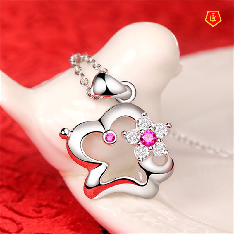 [Ready Stock]Flower Dog Inlaid Diamond Necklace Cute Sweet