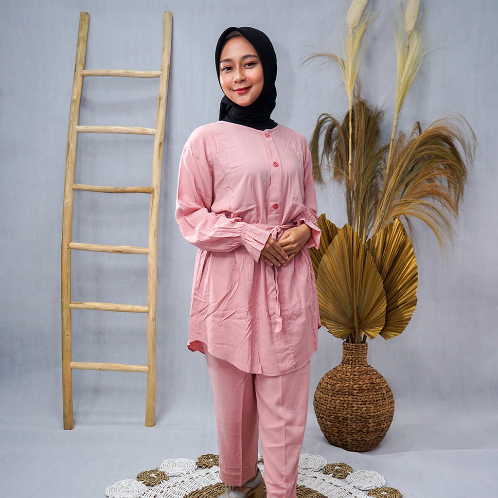 SETELAN TUNIK RAYON POLOS LENGAN PANJANG CP WANITA DEWASA TERBARU