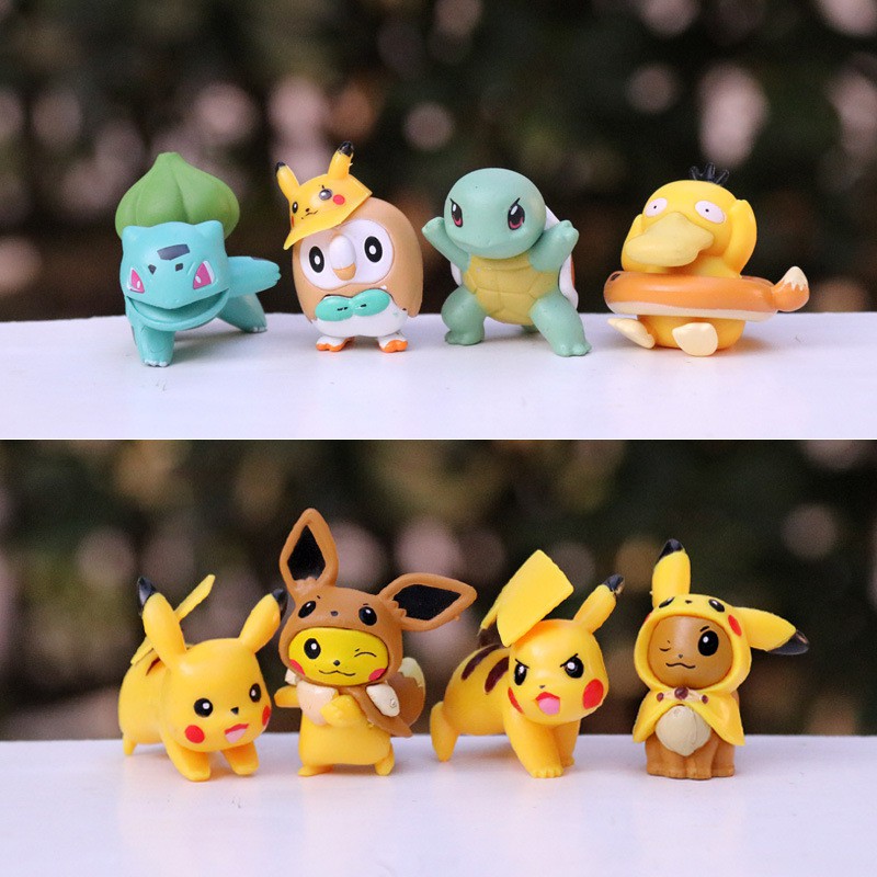 &lt; Tersedia &gt; 8pcs/set Anime Pokemon Pikachu Mini Angka Psyduck Bulbasaur Spuirtle Model Boneka Mainan Dekorasi