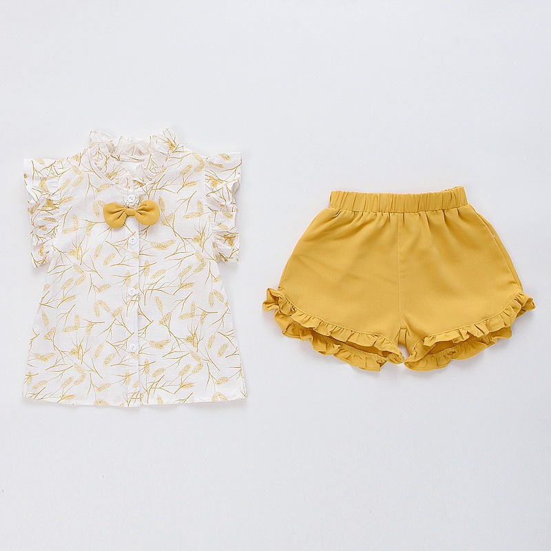 Setelan Anak Perempuan kemeja+celana pendek Set Anak Cewek keren style new arrival import-8