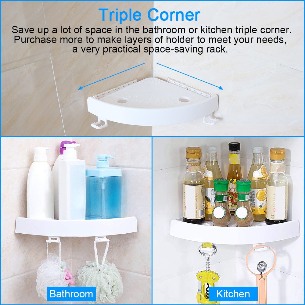 [Best Seller] Rak Gantungan Sudut Dinding Kamar Mandi Multifungsi Corner Shelf  - White